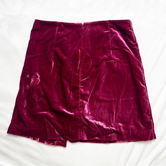 Anthropologie Raspberry Velvet Mini Skirt Monte Connie Ruched Front - Picture 3 of 6